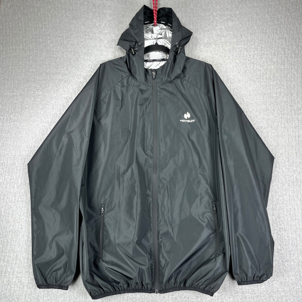 Hotsuit Sauna Suit Jacket Mens XL Black Silver Lined Full Zip Hooded Sweat Gear